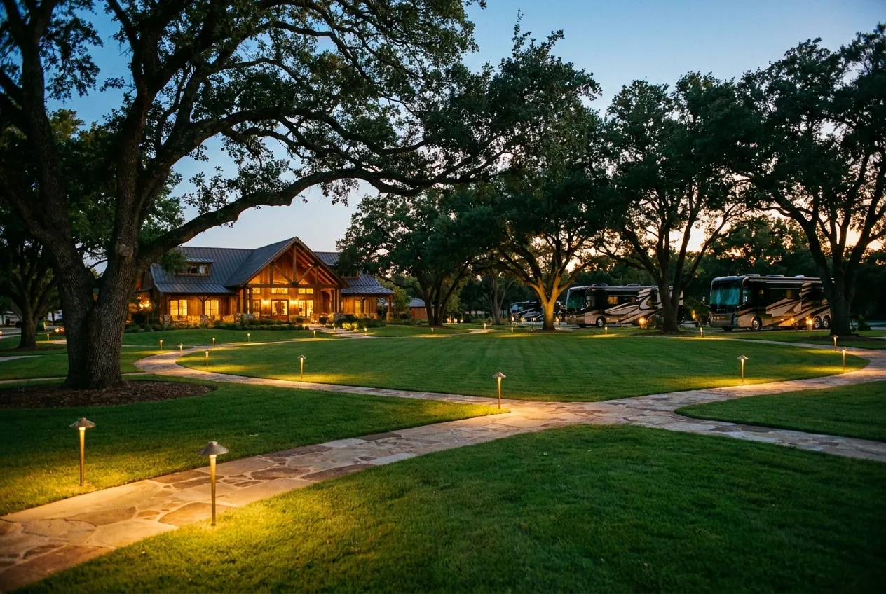 The club grounds at dusk
